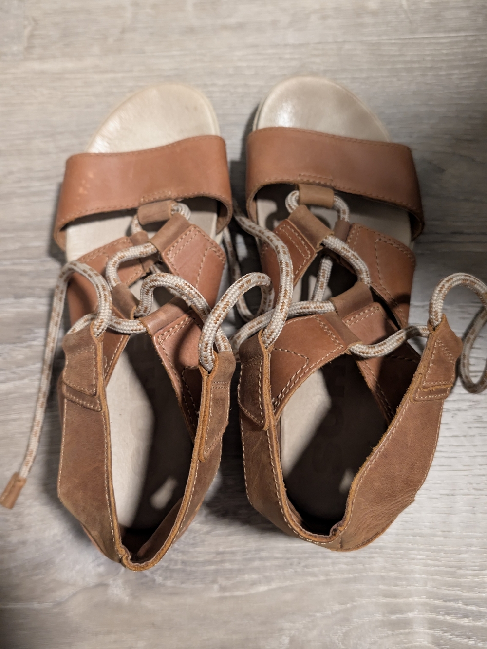 Sorel Tan Leather Lace-Up Gladiator Sandals